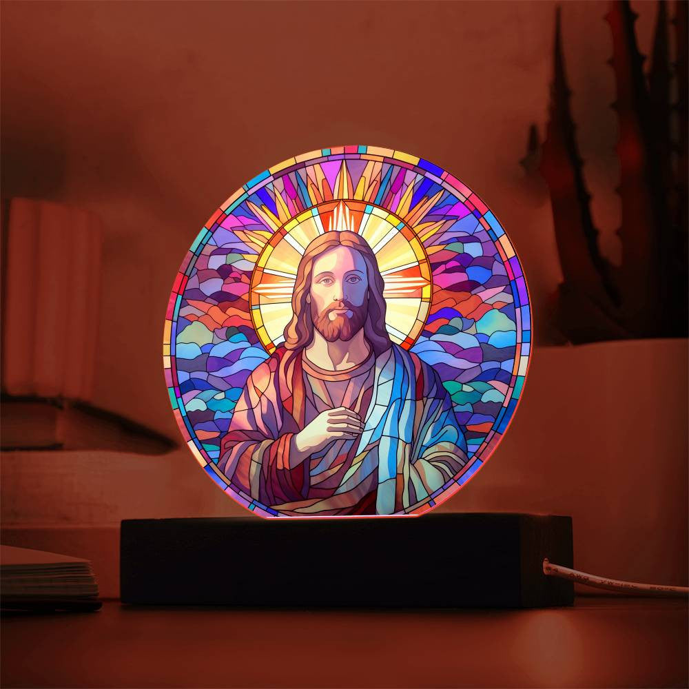 Jesus and His Sheep Stained Glass Style Plaque