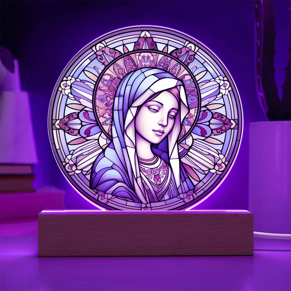 Blessed Virgin Mary Stained Glass Style Plaque