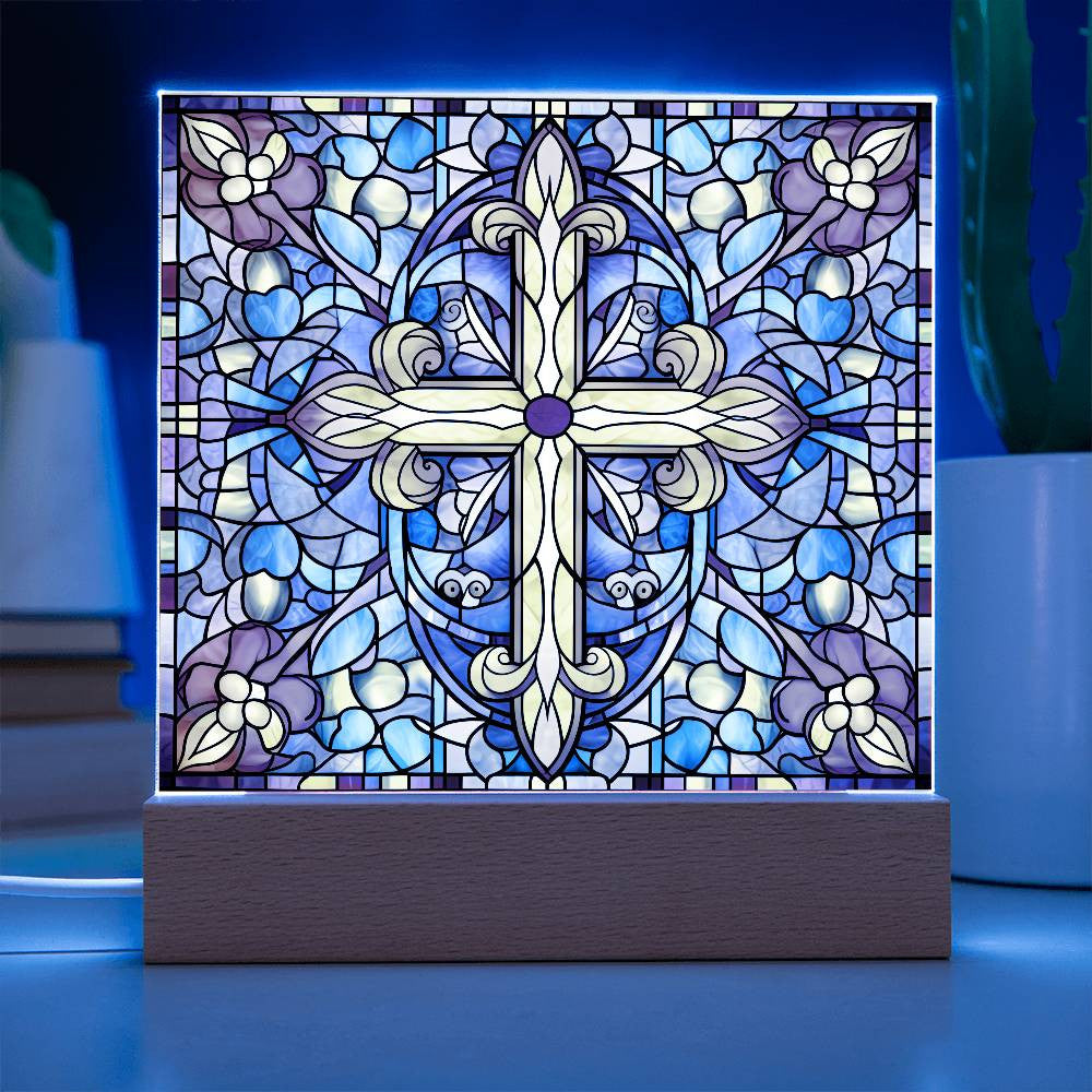 Stained Glass Style Cross Plaque