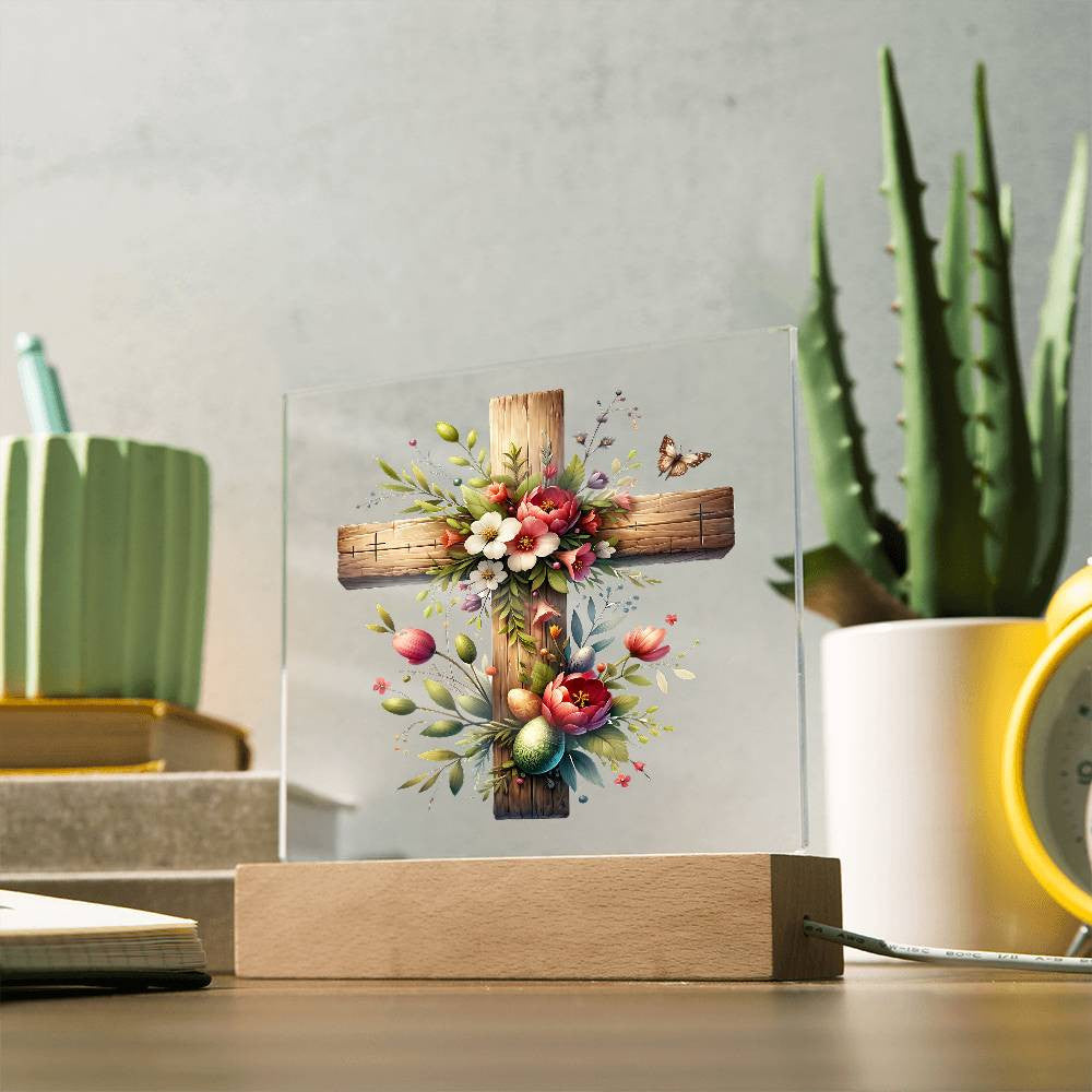 Wooden Cross Easter Plaque