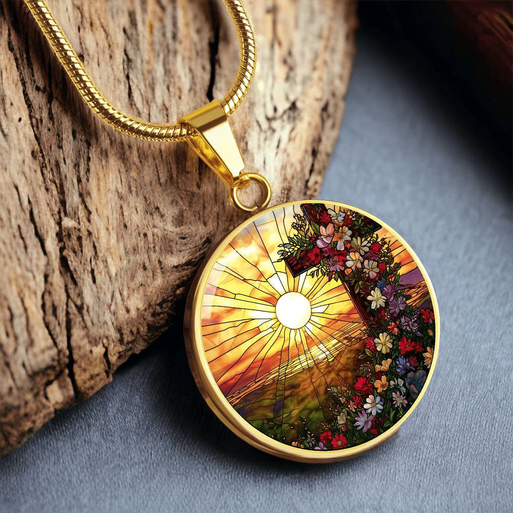 Modern Stained Glass Look Orthodox Cross Necklace
