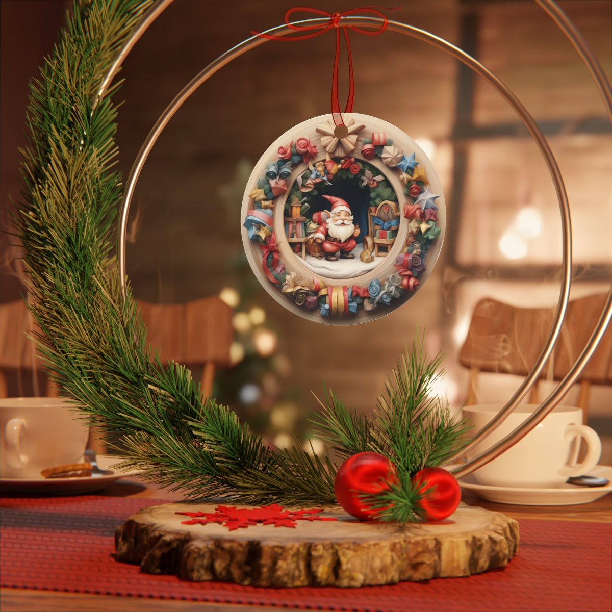 3D Christmas Santa Gnome Plaque and Ornament