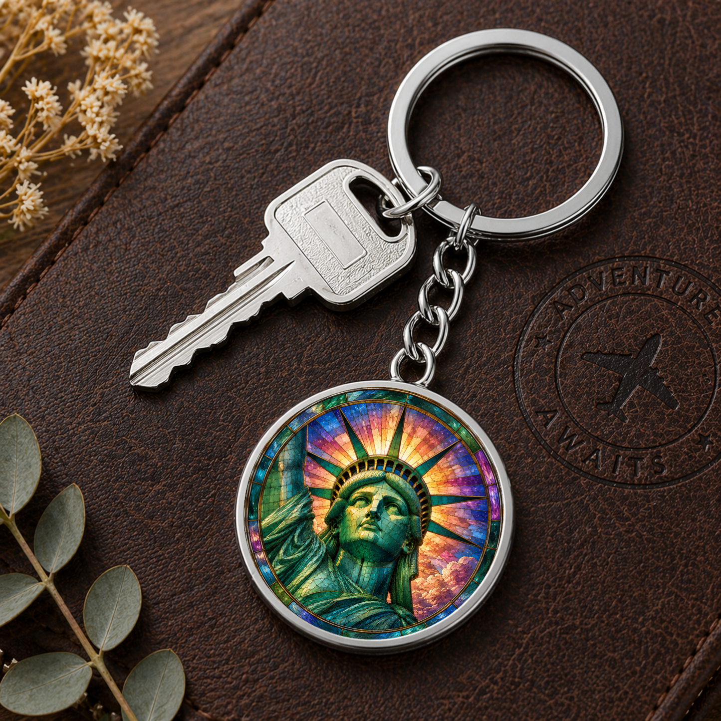 Statue of Liberty Necklace or Keychain, Stained Glass Style New York City NYC Travel Souvenir Gift
