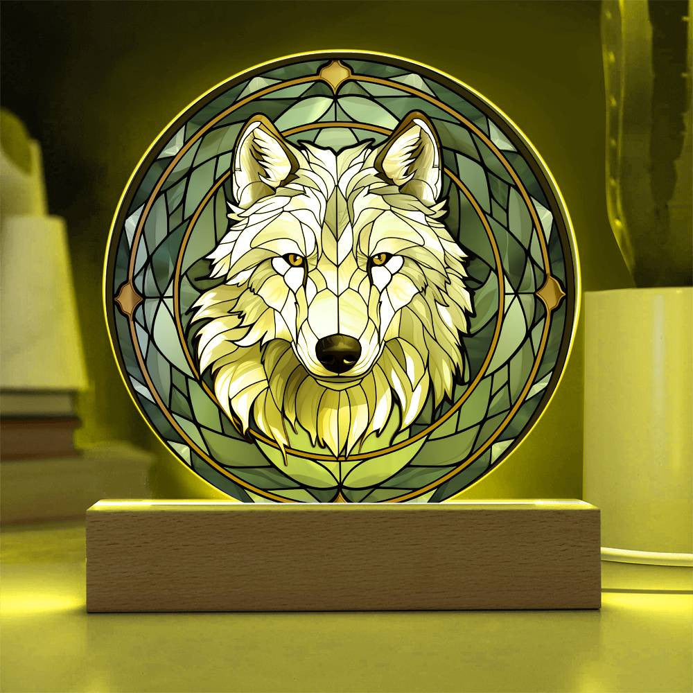 Stained Glass Style White Wolf Plaque and Ornament