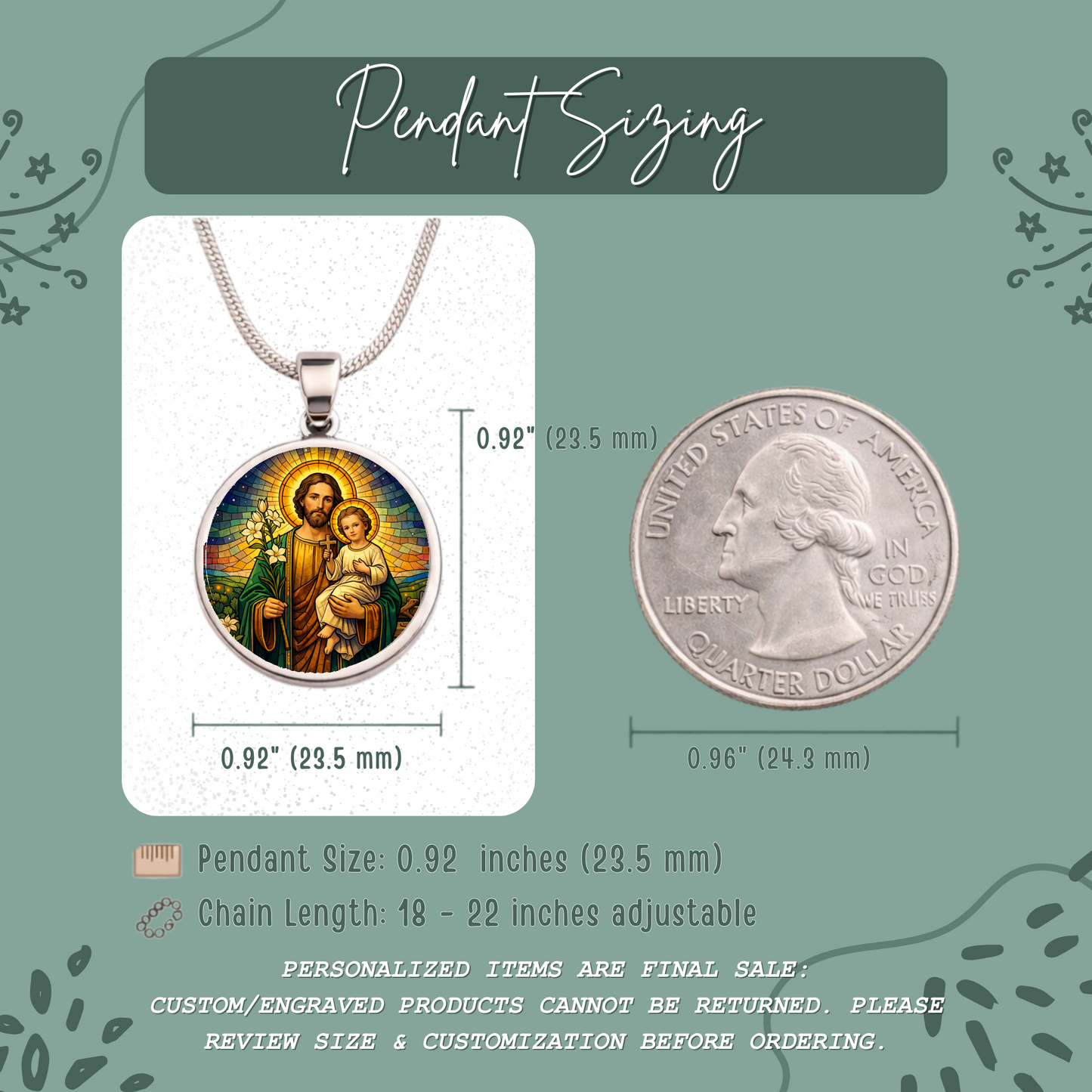 Saint Joseph and Child Jesus Necklace or Keychain, Catholic Patron Saint of Fathers Jewelry, Christian Faith Gift