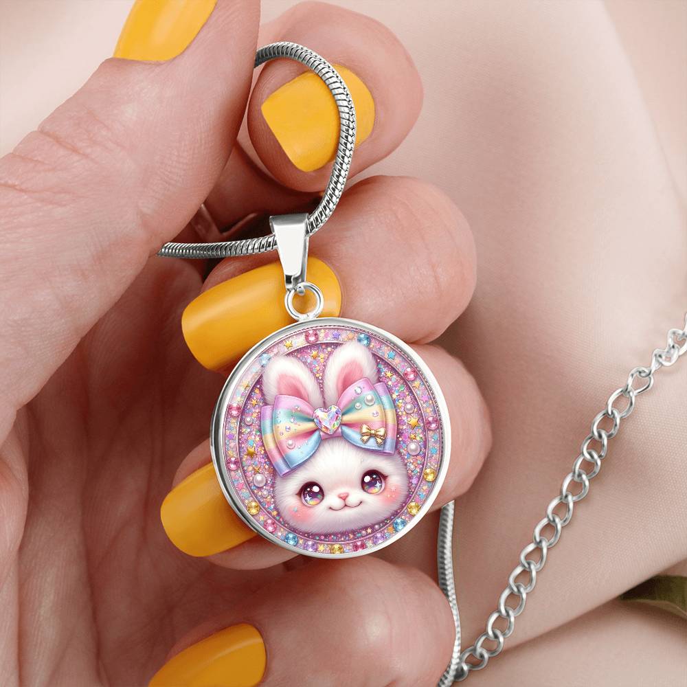 Cute Bunny Necklace or Keychain, Kawaii Easter Bunny Jewelry, Sparkle Rabbit Pendant for Teen Girl, Easter Basket Stuffer Gift