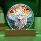 Stained Glass Style White Wolf Plaque