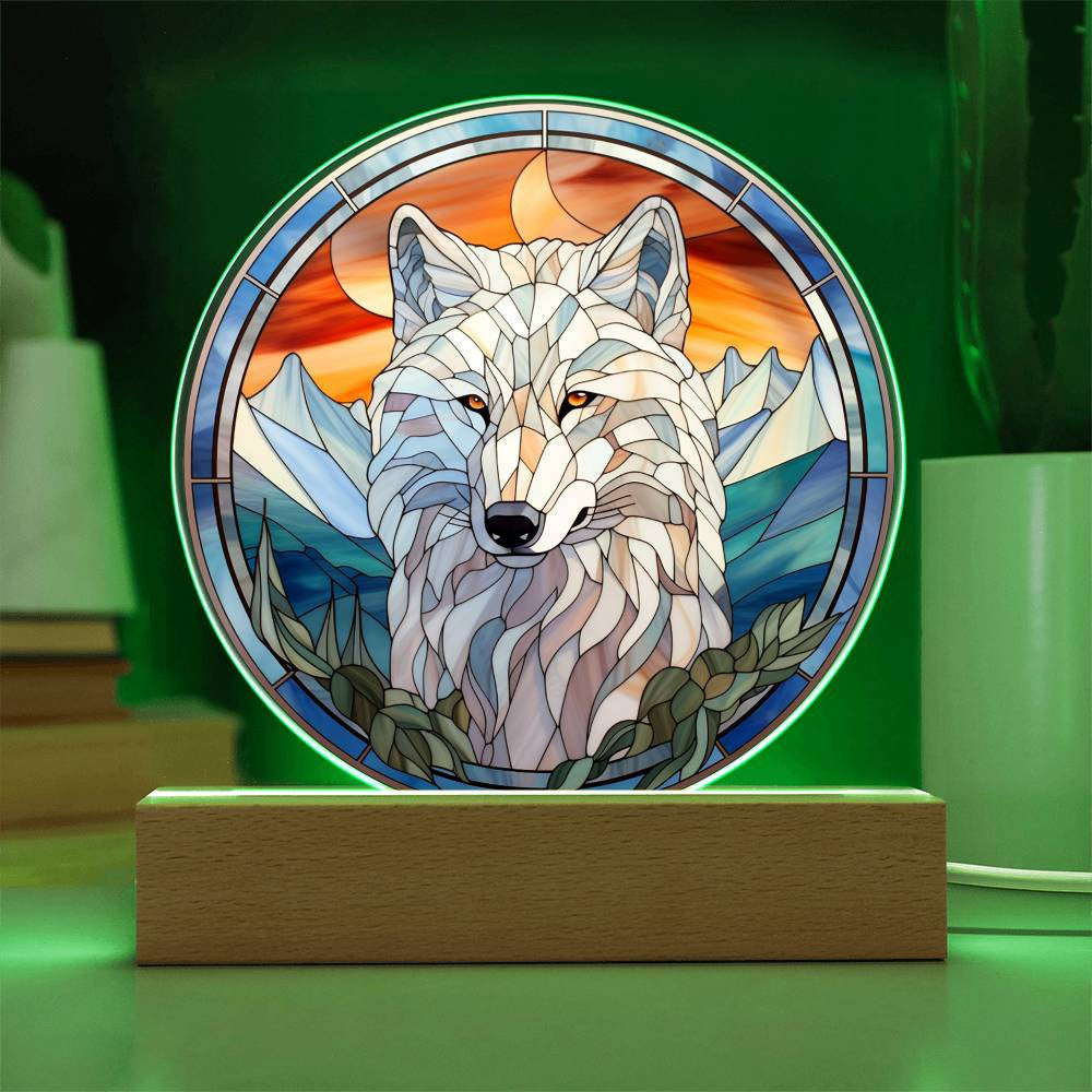 Stained Glass Style White Wolf Plaque