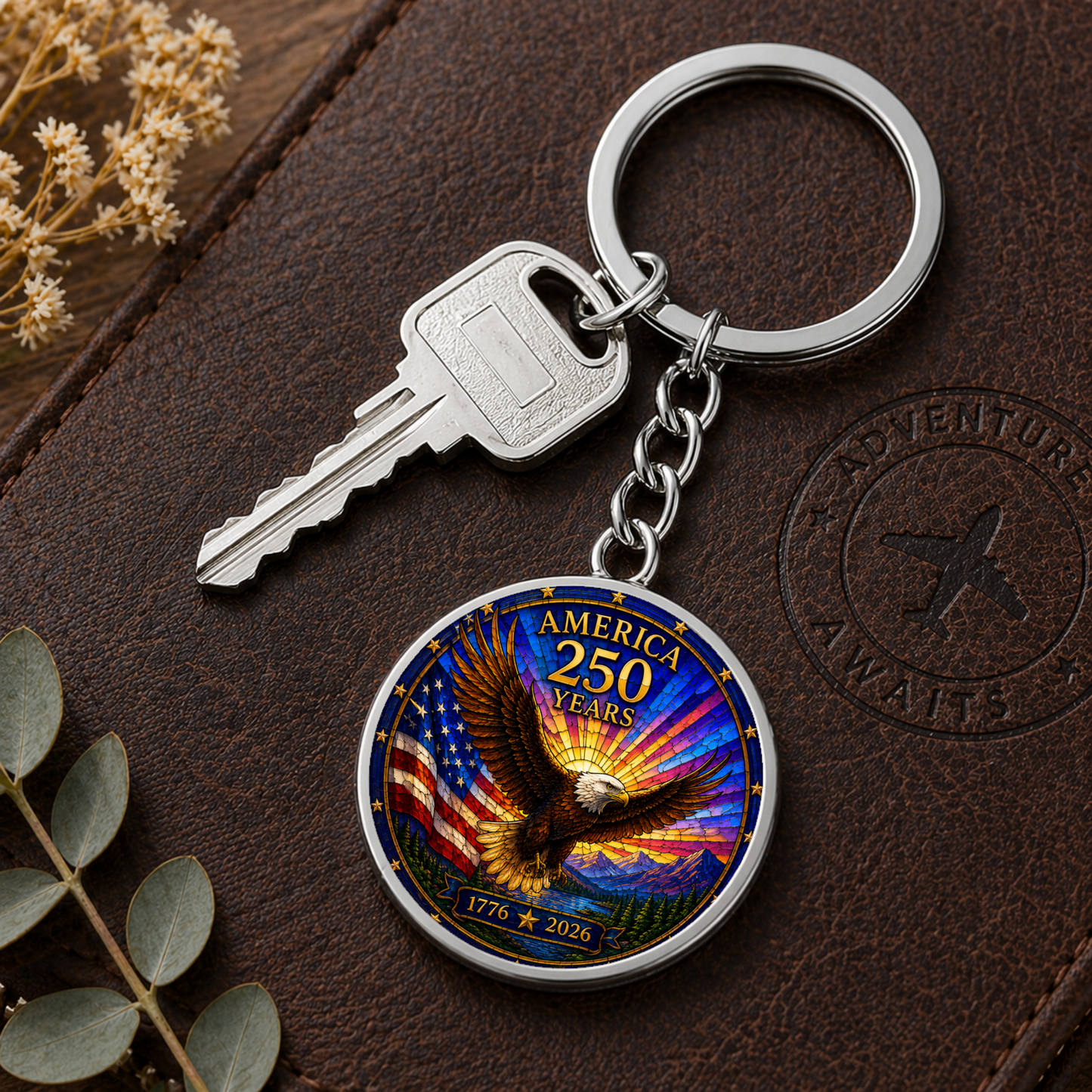 America 250 Years Necklace or Keychain Stained Glass Style USA Commemorative Limited Edition Patriotic Keepsake