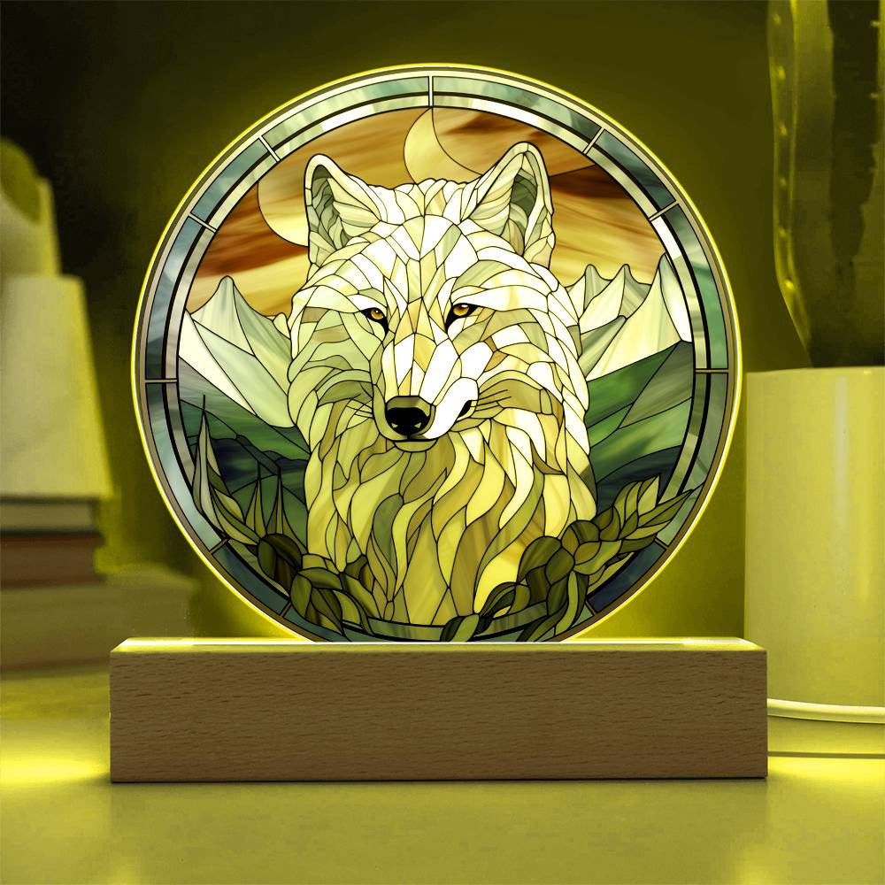 Stained Glass Style White Wolf Plaque