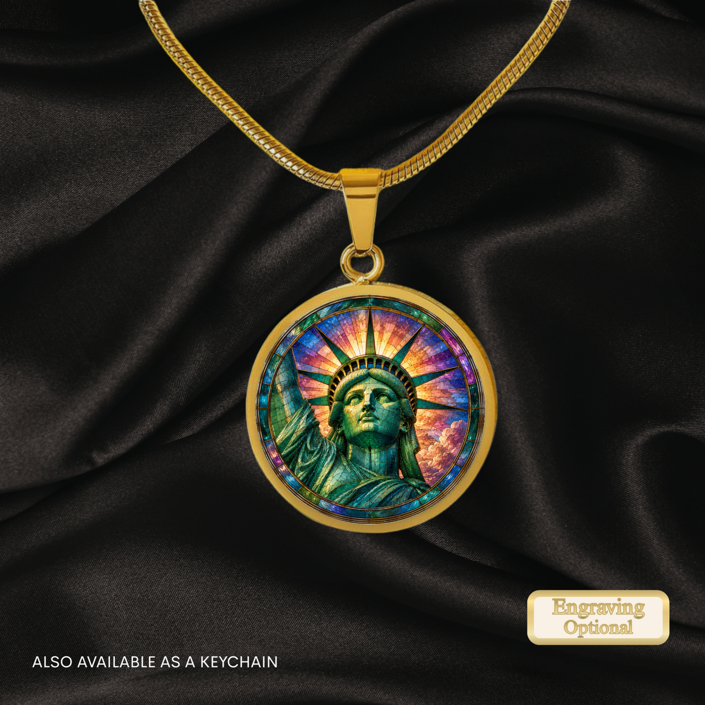 Statue of Liberty Necklace or Keychain, Stained Glass Style New York City NYC Travel Souvenir Gift