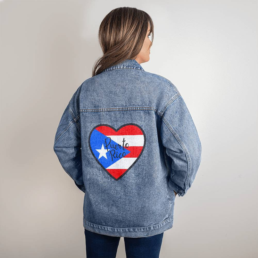 Custom Puerto Rico Heart Flag Denim Jacket