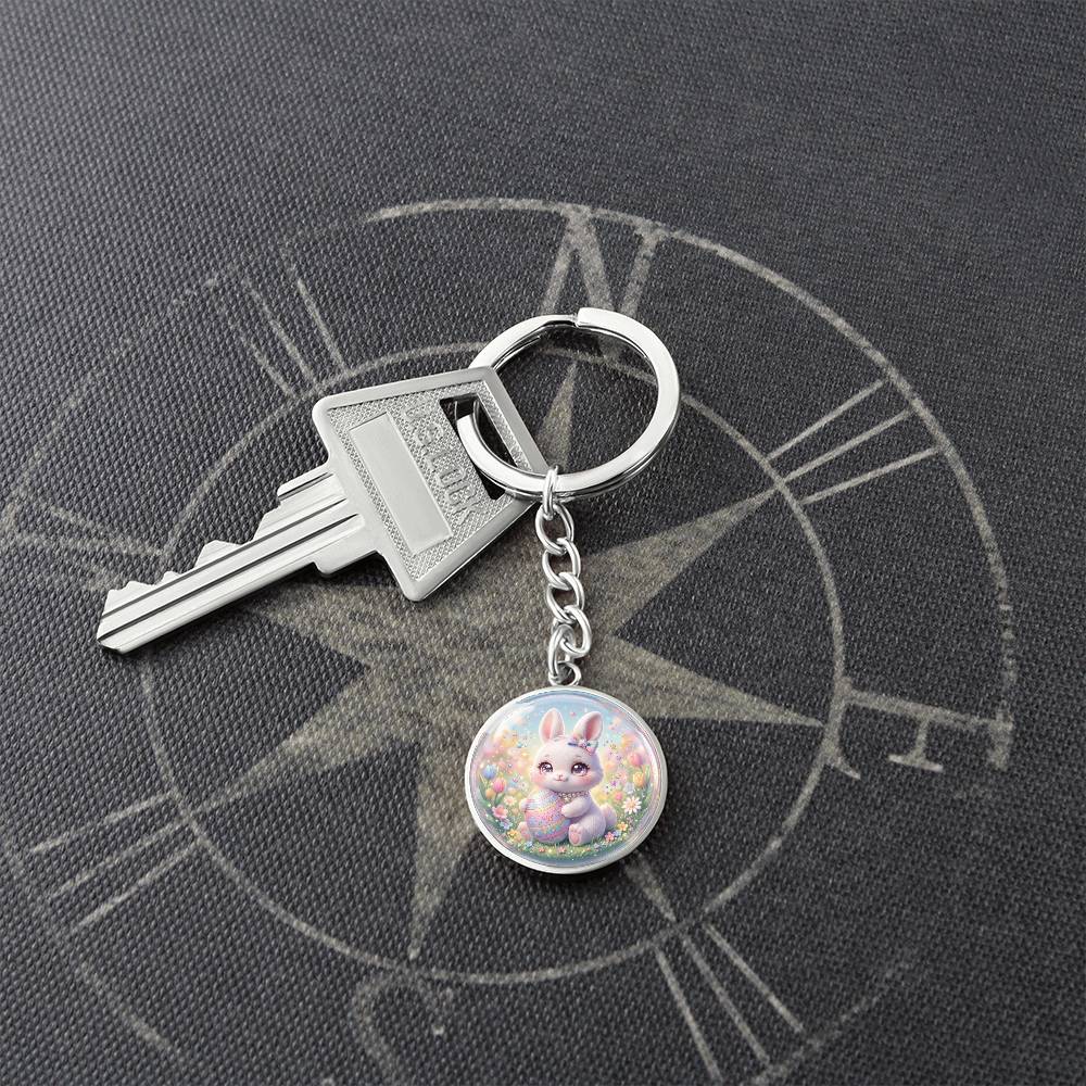 Cute Bunny Necklace or Keychain, Easter Bunny Jewelry, Pastel Rabbit Pendant for Teen Girl, Easter Basket Stuffer Gift