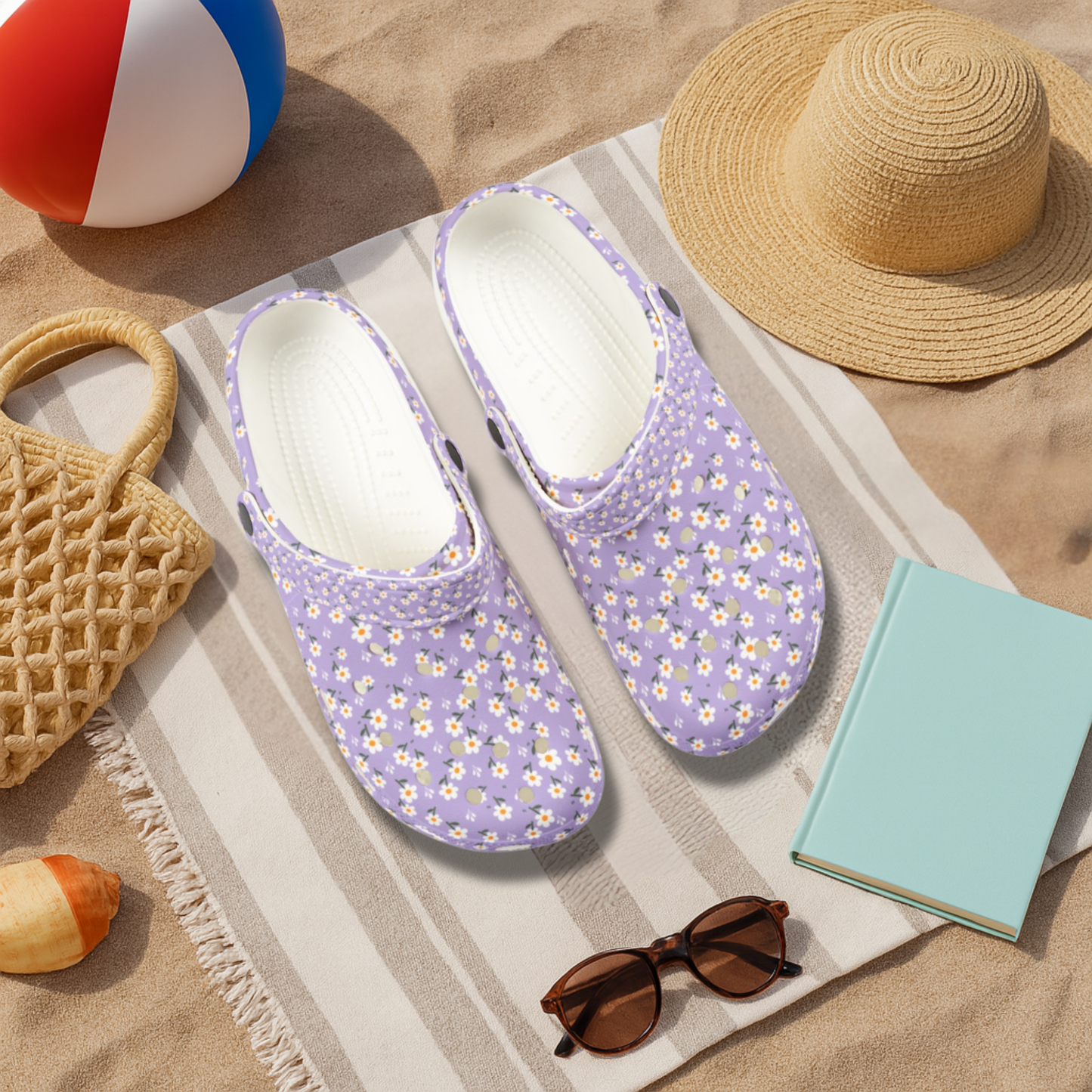 Lavender Daisy Garden Shoes for Adults & Kids – Lightweight EVA Slip-On Floral Summer Sandals Water-Resistant Nurse Comfort Walking Footwear