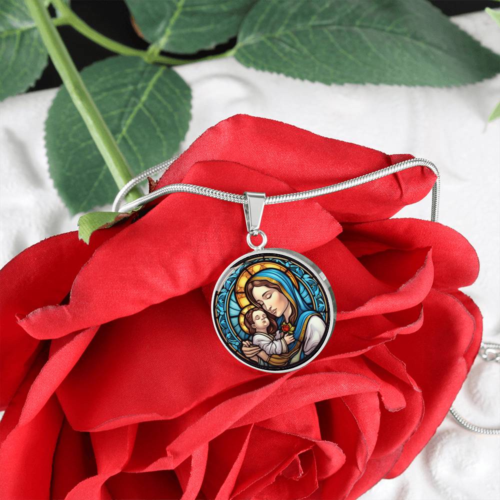 Personalized Virgin Mary & Baby Jesus Necklace
