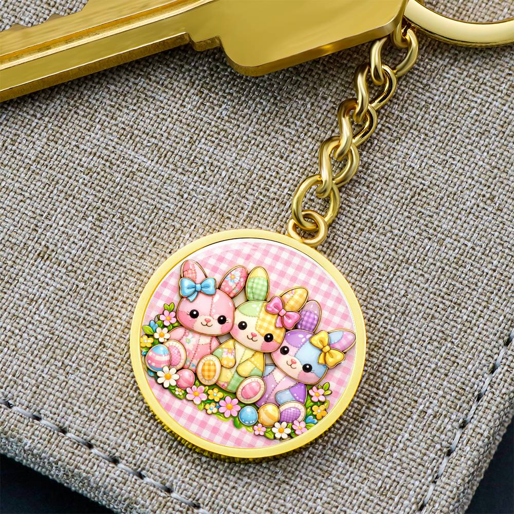 Cute Bunny Necklace or Keychain, Easter Bunny Trio Jewelry, Pastel Rabbit Pendant for Teen Girl, Easter Basket Stuffer Gift