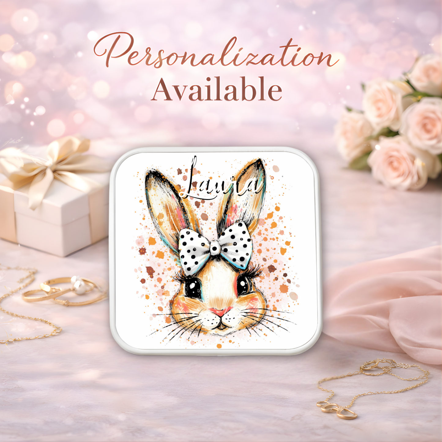 Watercolor Bunny Necklace or Keychain, Cute Easter Bunny Jewelry, Rabbit Pendant for Teen Girl, Easter Basket Stuffer Gift