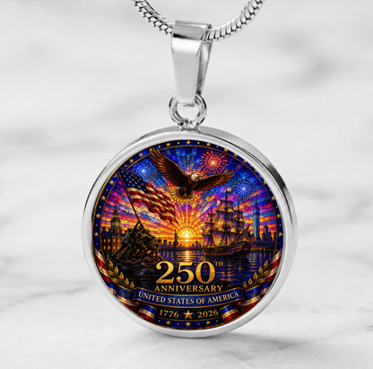 250th Anniversary United States of America Necklace or Keychain Stained Glass Style Patriotic Eagle Ship USA Commemorative Limited Edition
