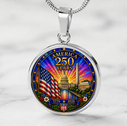 America 250 Years Necklace or Keychain Stained Glass Style USA Commemorative Limited Edition Patriotic Keepsake