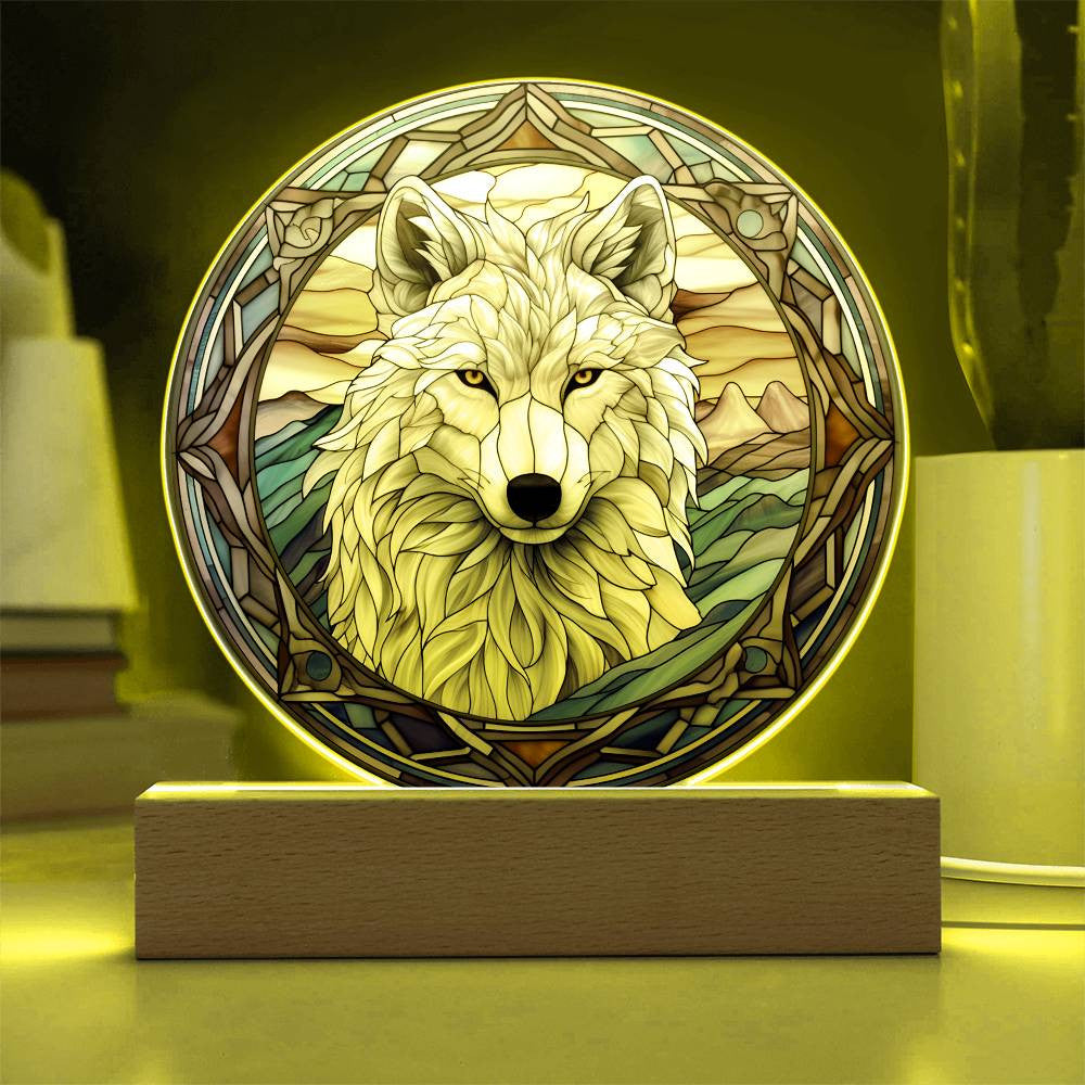 Stained Glass Style White Wolf Christmas Ornament