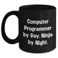 Funny Computer Programmer Gifts from Friends for Men Unique Graduation Mugs - 'Computer Programmer By Day. Ninja By Night.' Black Coffee Mug - Main