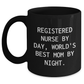 Funny Gifts for Registered Nurses - 'Registered Nurse By Day, World's Best Mom By Night.' Black Coffee Mugs for Dad on Father's Day, Gifts from Family - Main
