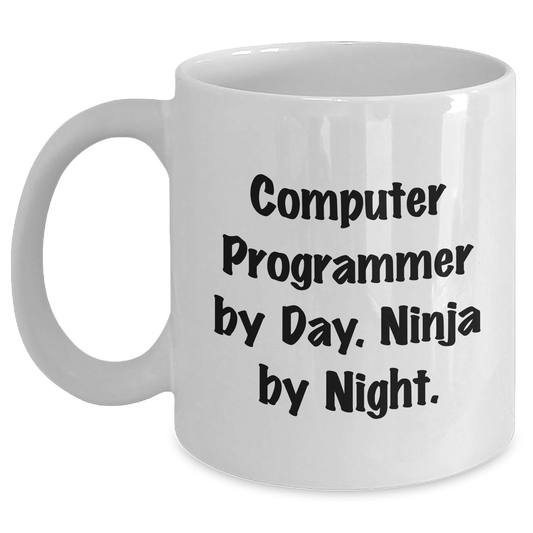 Computer Programmer Ninja Gifts for Men, White Coffee Mug, Graduation Unique Gifts from Friends - Main