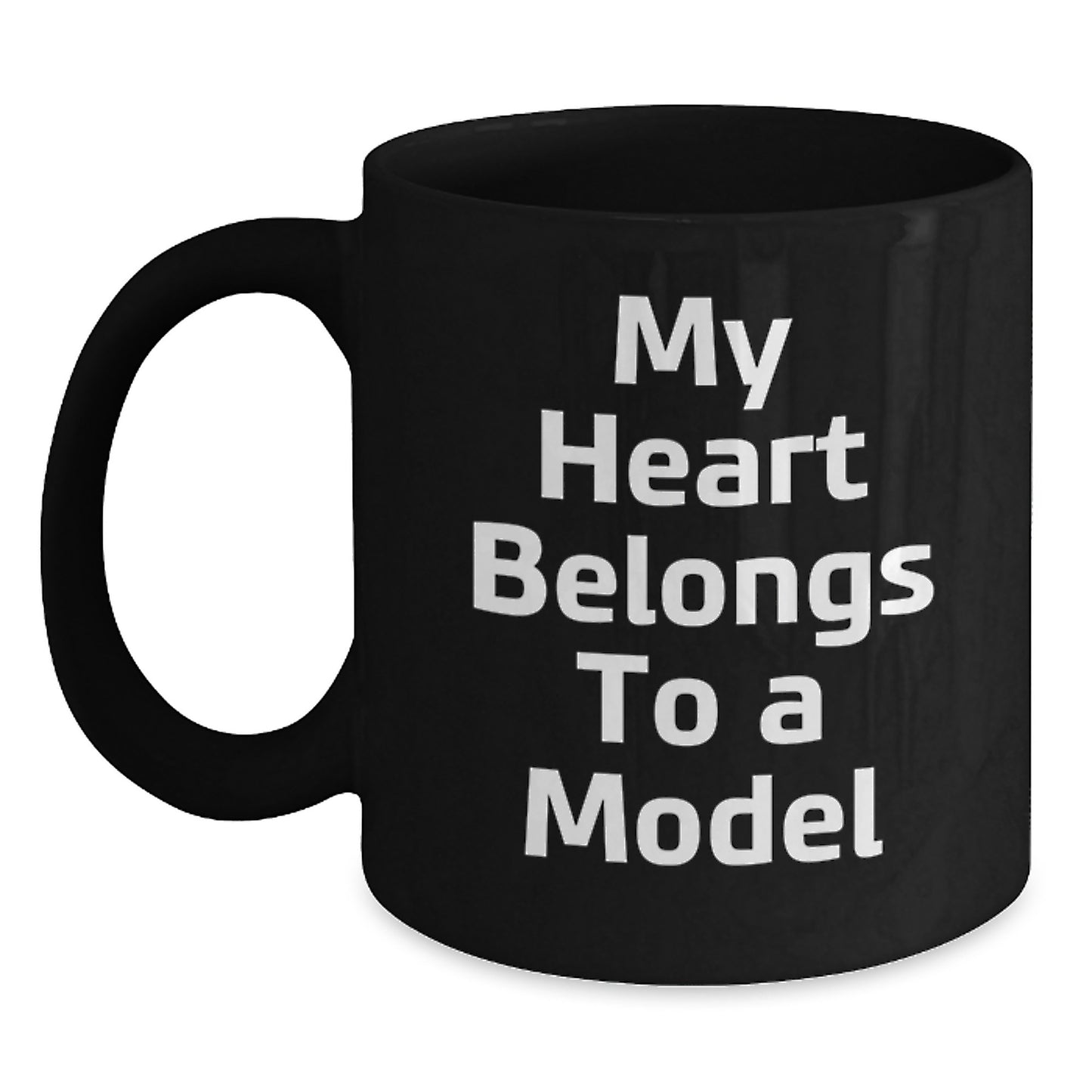 Funny Model Gifts for Him, My Heart Belongs To A Model Black Coffee Mug, Birthday Unique Gifts from Friends to Model Enthusiasts - Main