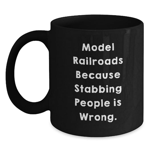 Funny Model Railroads Gifts from Friends for Him - Model Railroads Enthusiast Black Coffee Mug, Christmas Unique Presents for Men - Main