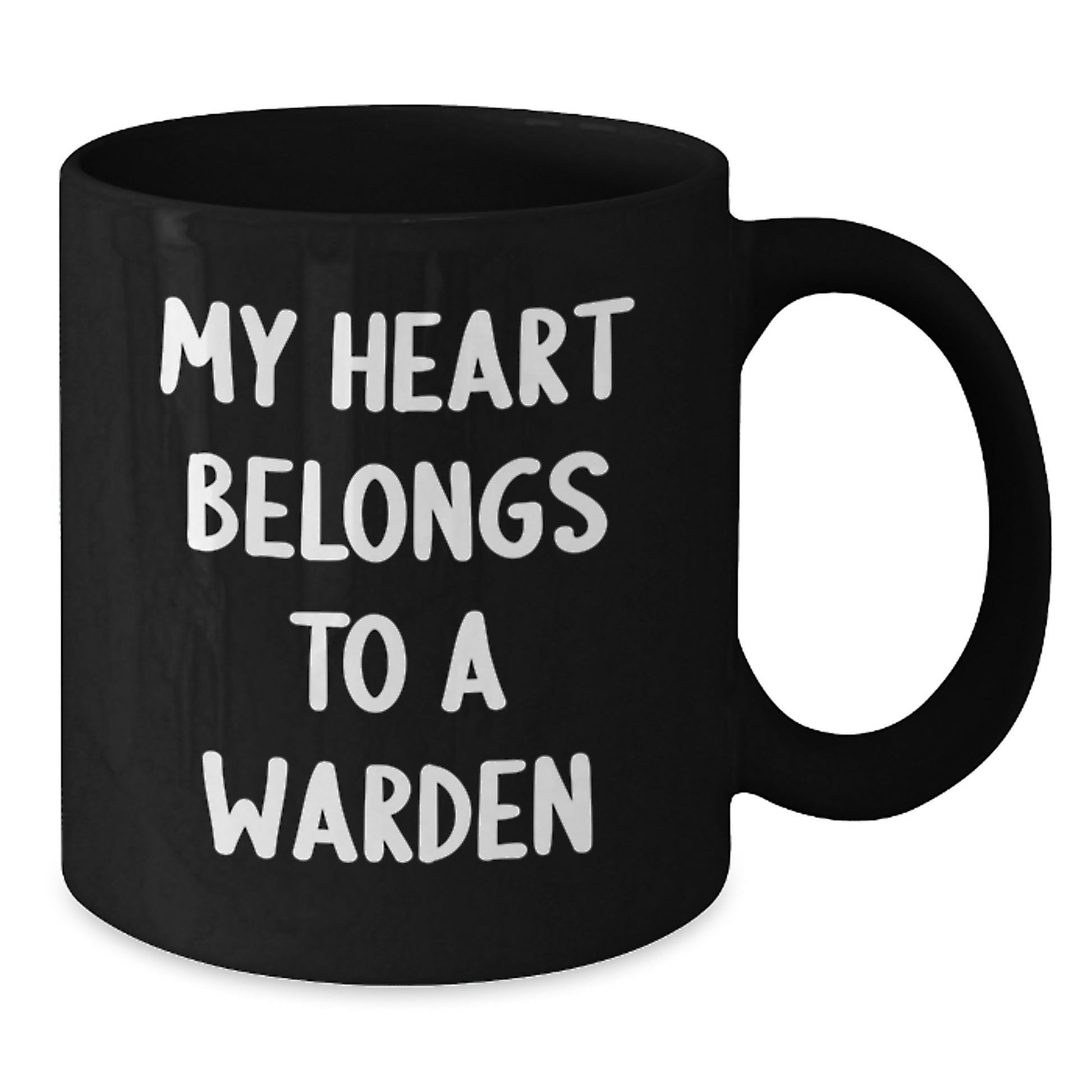 Funny Warden Gifts from Friends Christmas Unique Mug, 'My Heart Belongs To A Warden', Black Coffee Mug for Warden Lover - Additional