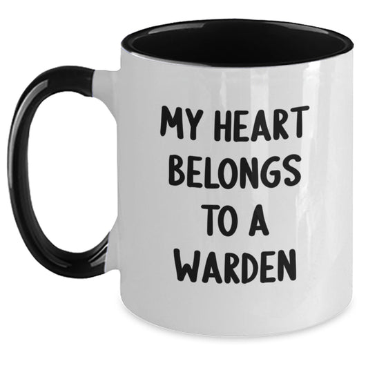 Funny Two Tone Coffee Mugs for Warden Lovers Gifts from Family and Friends this Christmas - 'My Heart Belongs To A Warden' - Main