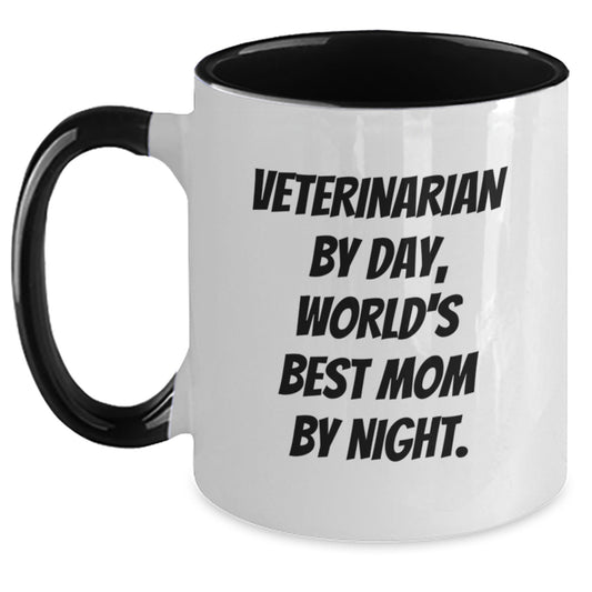 Veterinarian Gifts for Graduation, Funny Two Tone Coffee Mug for World's Best Mom By Night, Gifts from Family for Veterinarian - Main