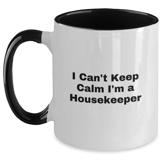 Funny Housekeeper Gifts from Men and Women Friends, Cute I Can't Keep Calm I'm A Housekeeper Two Tone Coffee Mug, Christmas Unique Presents for Housekeeper, Housekeeper Mugs for Women and Men - Main