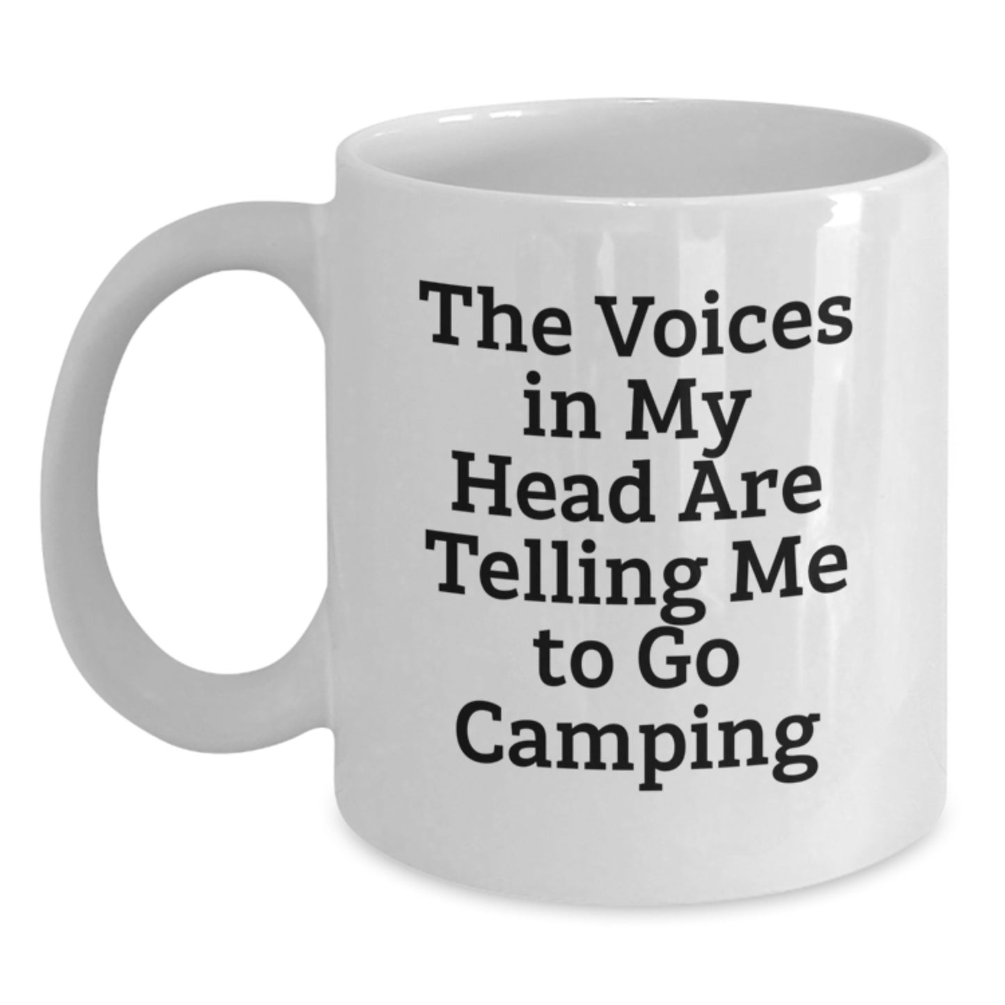 Camping Humor Gifts from Friends to Graduates, Funny White Coffee Mug for Camping Enthusiasts, 'The Voices In My Head Are Telling Me To Go Camping' Inspirational Quote, Gifts for Men, Women, Family - Main