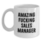 Funny Sales Manager Gifts from Men, White Christmas Unique Mugs for Sales Manager, 'Amazing F--king Sales Manager' Quote - Main