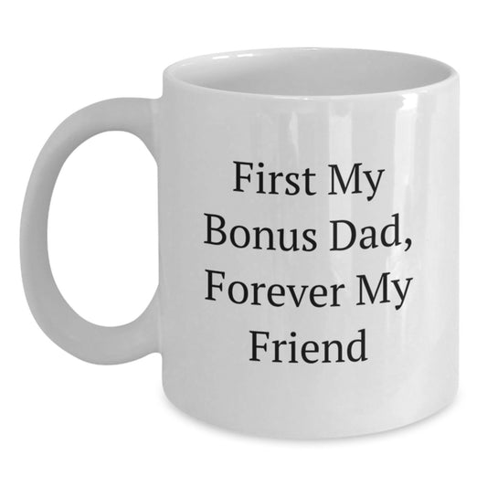 Funny Bonus Dad Gifts from Son, Inspirational White Coffee Mug, Christmas Unique Presents for Men - Main