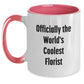 Funny Gifts from Florist Friends, 'Officially The World's Coolest Florist' Two Tone Coffee Mug, Gifts for Florist Women, Unique Christmas Unique Gifts - Main