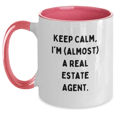 Funny Gifts for Real Estate Agent, Two Tone Coffee Mug, Keep Calm, I'm almost a Real Estate Agent, Gifts from Friends and Family, Christmas Unique Mugs for Him or Her - Main