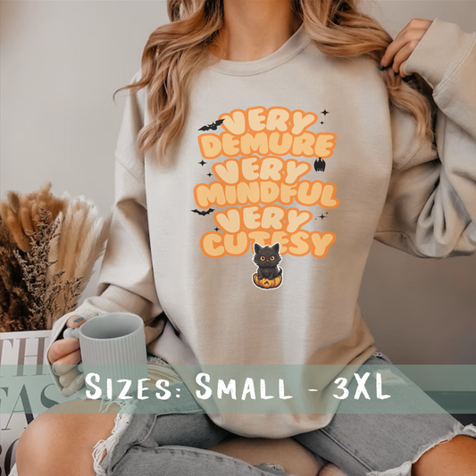 Very Demure Very Mindful Very Cutesy Cat Pumpkin Sweatshirt