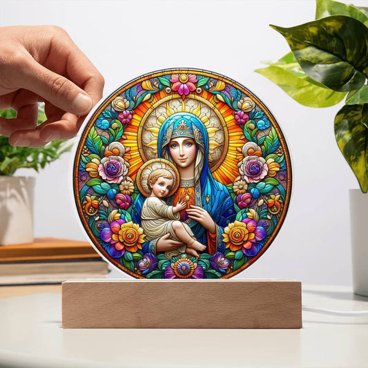 Blessed Virgin Mary Stained Glass Style Plaque