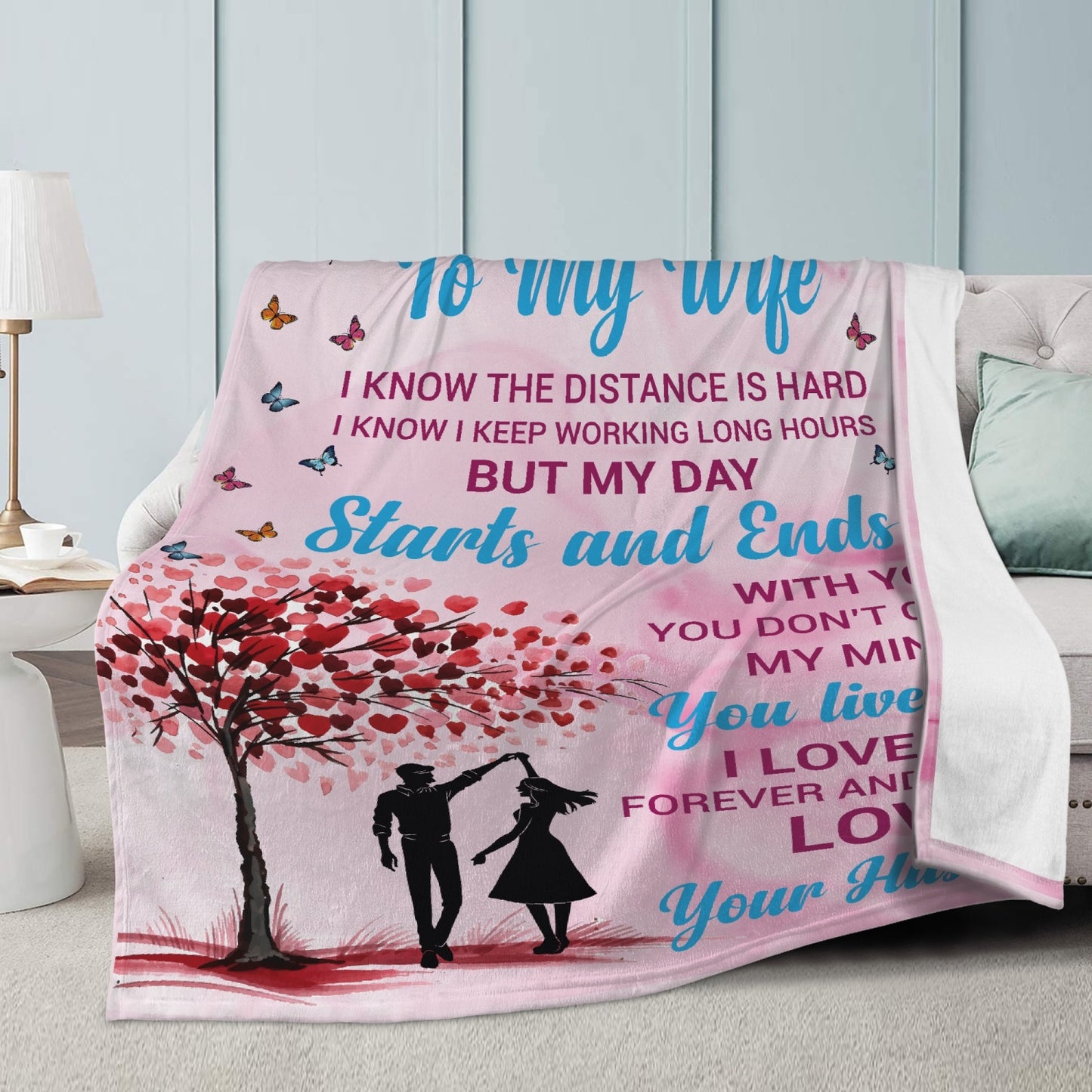 Wife I Know The Distance Is Hard Fleece Blanket