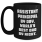 Funny Assistant Principal Gifts for Men - Black Coffee Mug, 'Assistant Principal By Day, World's Best Dad By Night.' - Unique Graduation Gifts from Family, Friends, or Coworkers - Main