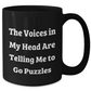 Funny Puzzles Gifts for Puzzles Enthusiasts - Black Coffee Mug from Friends, 'The Voices In My Head Are Telling Me To Go Puzzles' - Graduation Unique Gifts - Additional