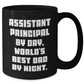 Funny Assistant Principal Gifts for Men - Black Coffee Mug, 'Assistant Principal By Day, World's Best Dad By Night.' - Unique Graduation Gifts from Family, Friends, or Coworkers - Additional