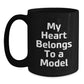 Funny Model Gifts for Him, My Heart Belongs To A Model Black Coffee Mug, Birthday Unique Gifts from Friends to Model Enthusiasts - Main
