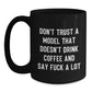 Funny Model Gifts from Men, Christmas Unique Gifts for Model Enthusiasts, 11oz Black Coffee Mug with Quote 'Don't Trust A Model That Doesn't Drink Coffee And Say F--k A Lot' - Main