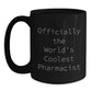 Fun Christmas Unique Gifts for Pharmacist from Friends - 'Officially The World's Coolest Pharmacist' Funny Black Coffee Mug - Main