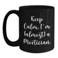 Funny Mortician Gifts, Keep Calm I'm (almost) A Mortician Black Coffee Mug for Christmas, Gifts from Men to Mortician Friends - Main