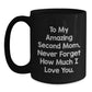 Funny Second Mom Gifts, Personalized Black Coffee Mug - 'To My Amazing Second Mom, Never Forget How Much I Love You.' Gifts from Family - Main