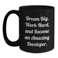 Inspirational Developer Gifts from Friends for Graduation - Black Coffee Mug, 'Dream Big, Work Hard, And Become An Amazing Developer.' - Main